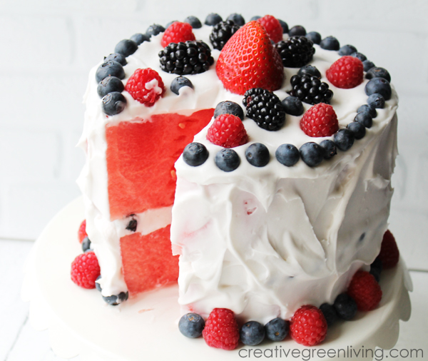 Creative Green Living - fruit based cake with watermelon and coconut frosting