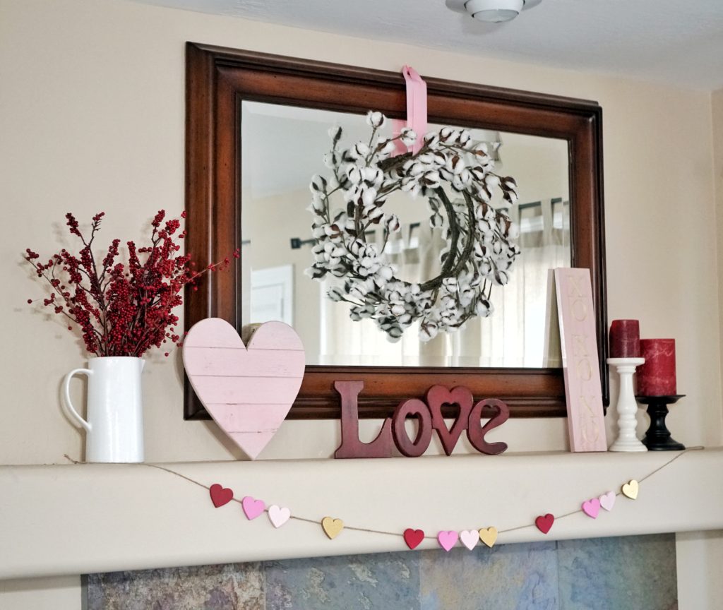 Valentines Day decor mantel