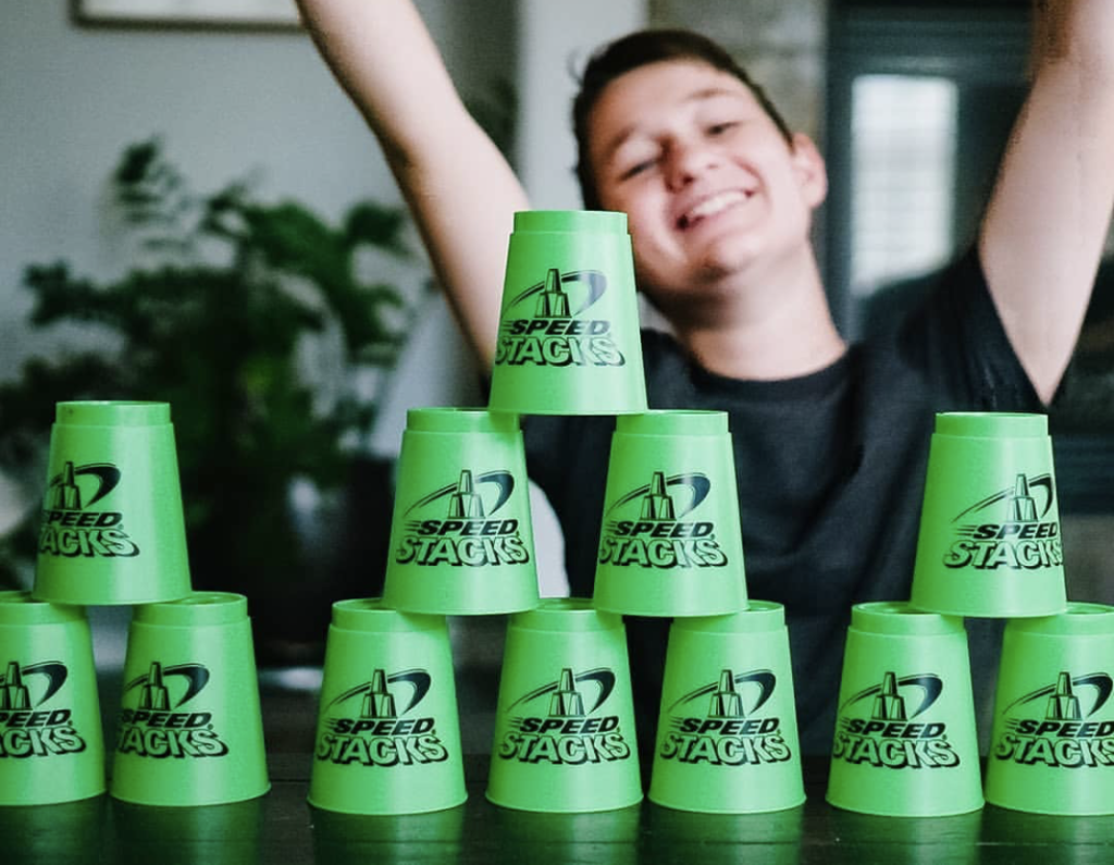 Family cup stacking competition